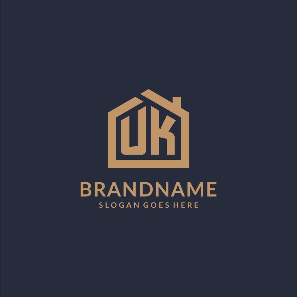 Initial letter UK logo with simple minimalist home shape icon design vector