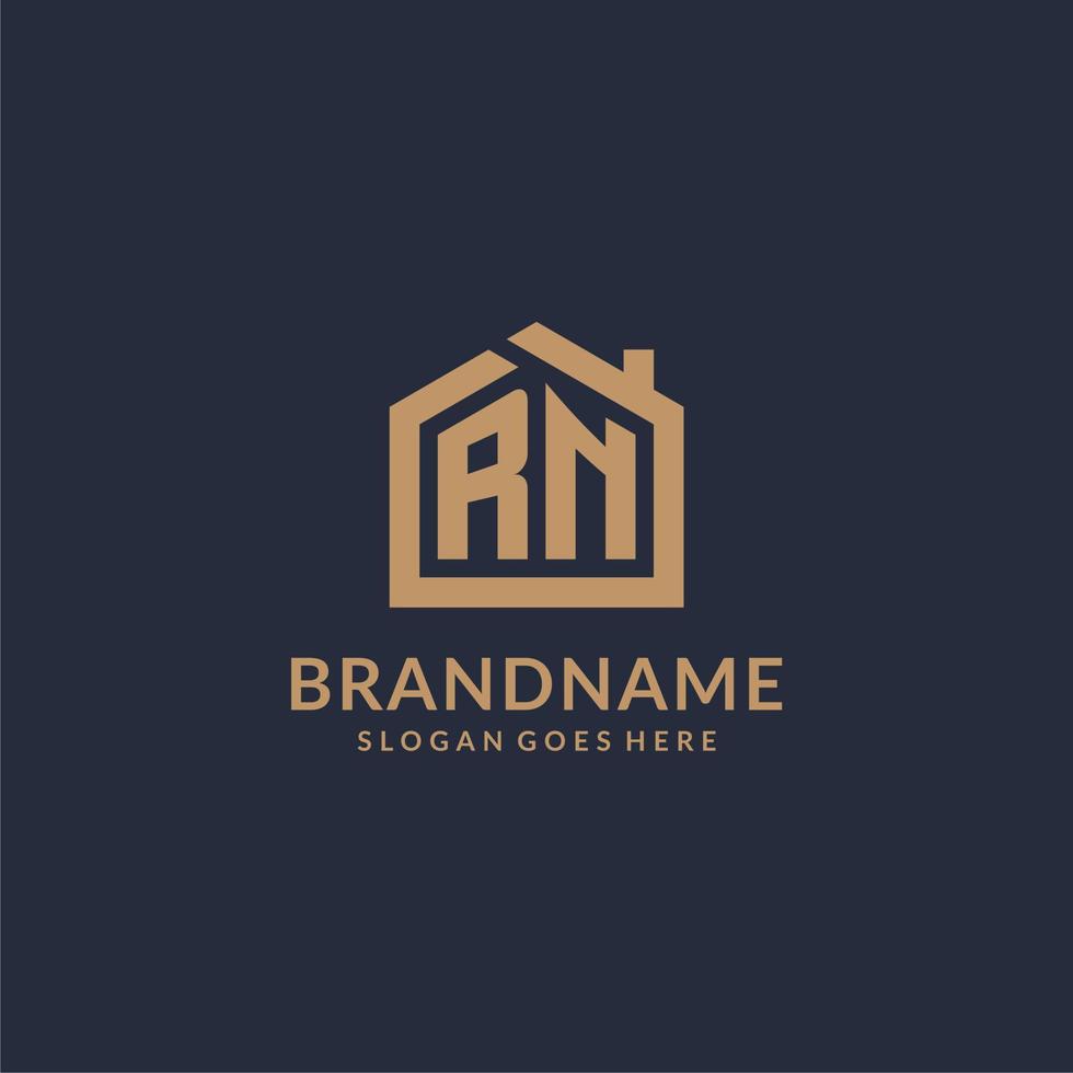 Initial letter RN logo with simple minimalist home shape icon design vector