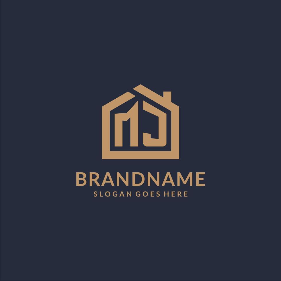 Initial letter MJ logo with simple minimalist home shape icon design vector