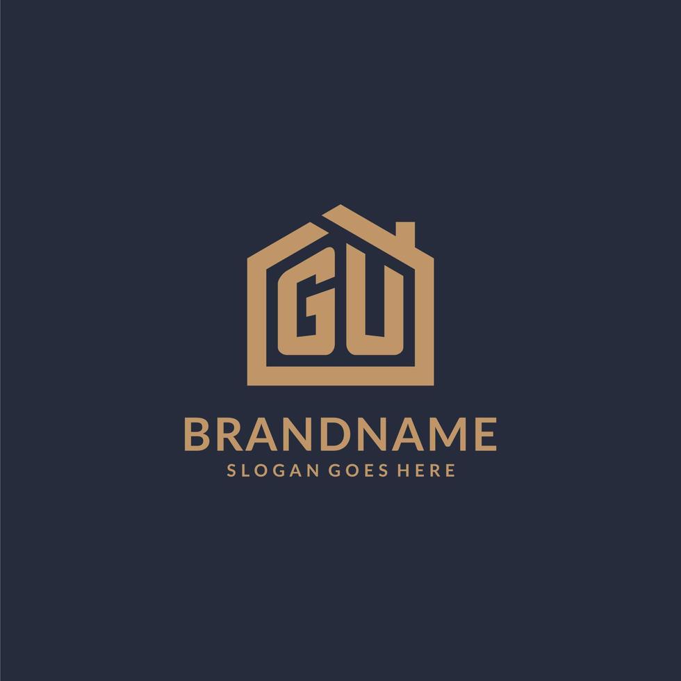 Initial letter GU logo with simple minimalist home shape icon design vector