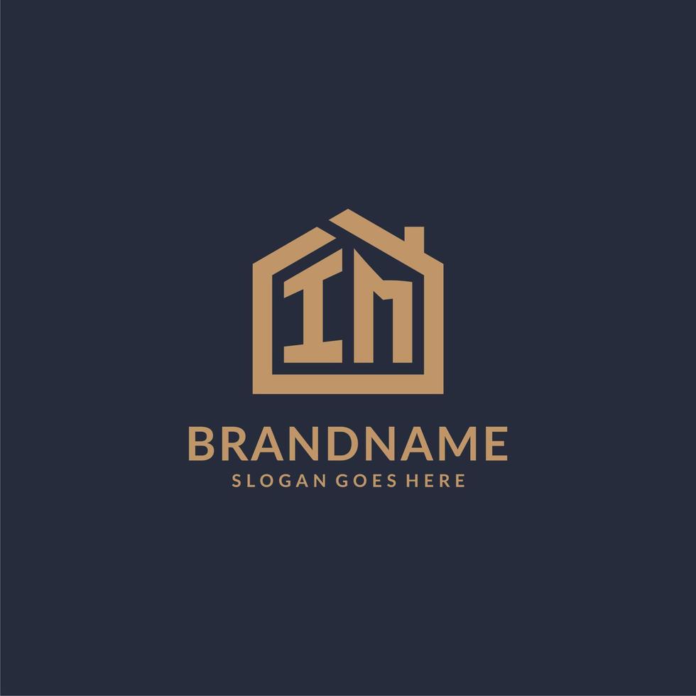 Initial letter IM logo with simple minimalist home shape icon design vector