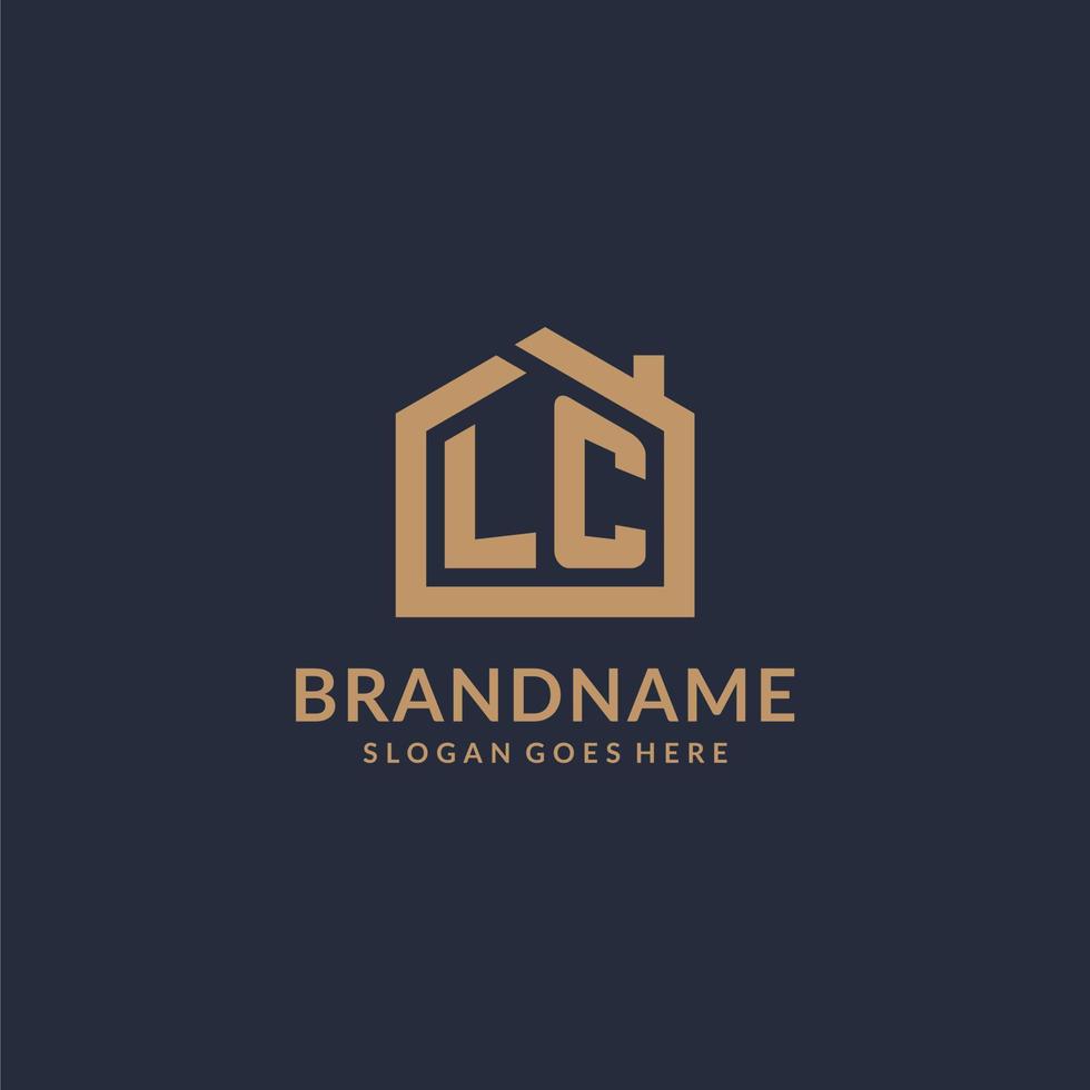 Initial letter LC logo with simple minimalist home shape icon design vector