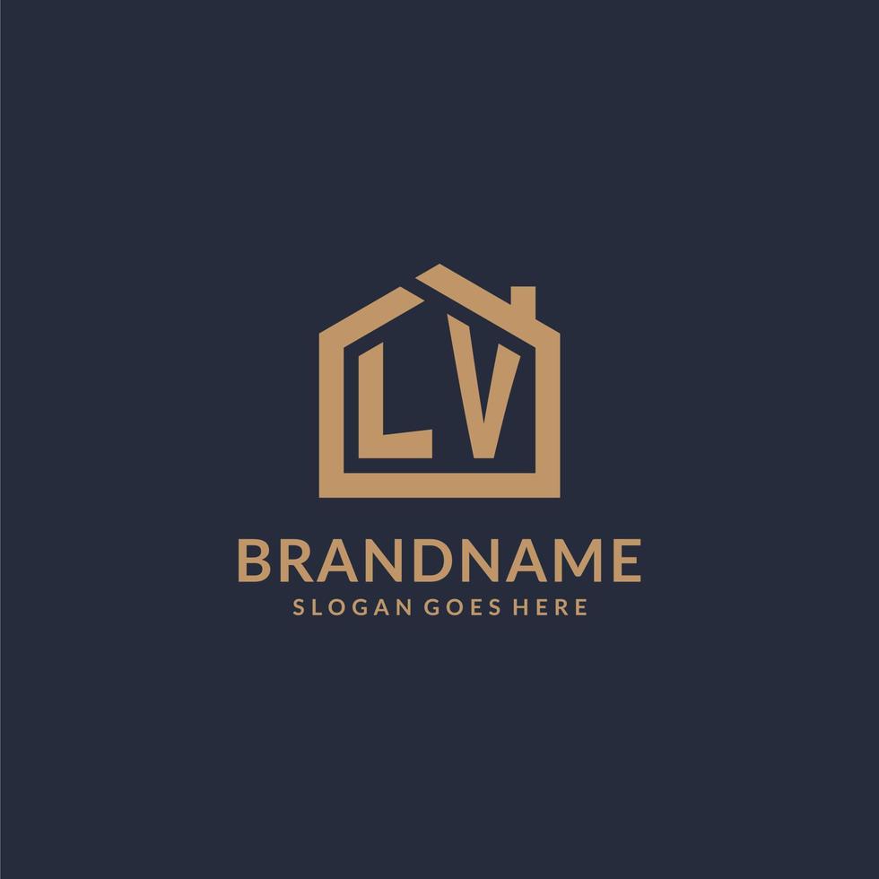Initial letter LV logo with simple minimalist home shape icon design vector