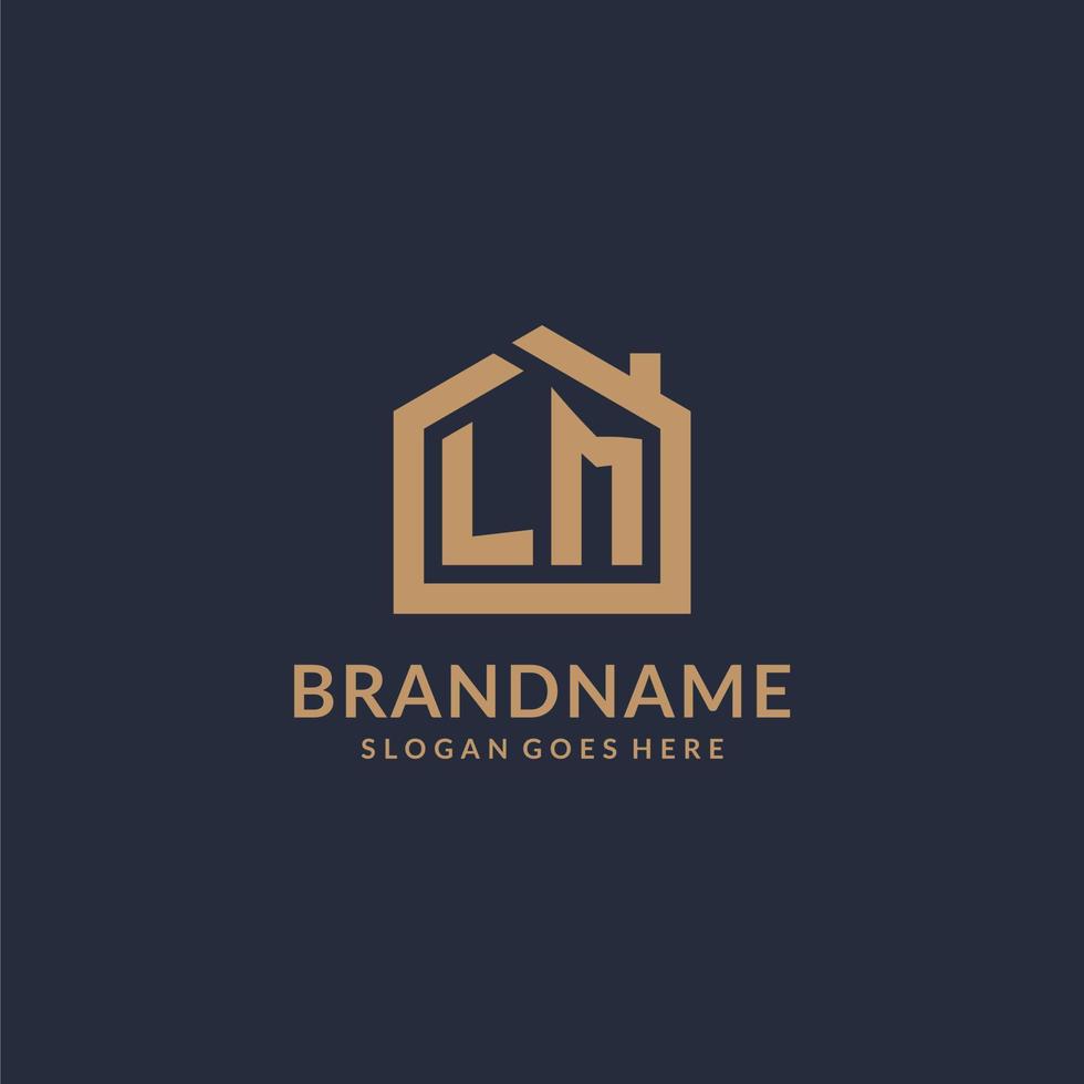 Initial letter LM logo with simple minimalist home shape icon design vector