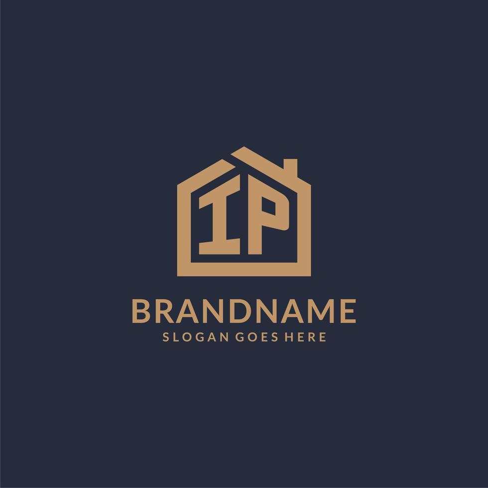 Initial letter IP logo with simple minimalist home shape icon design vector