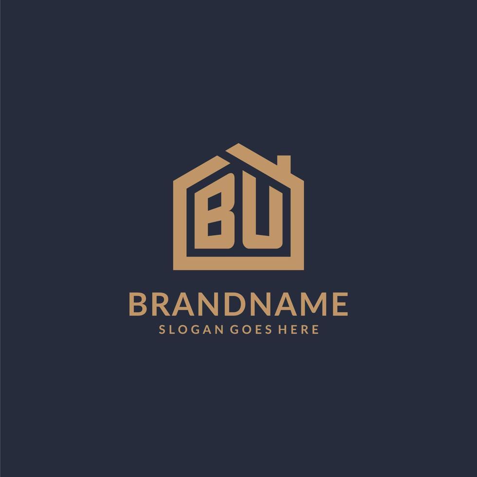 Initial letter BU logo with simple minimalist home shape icon design vector
