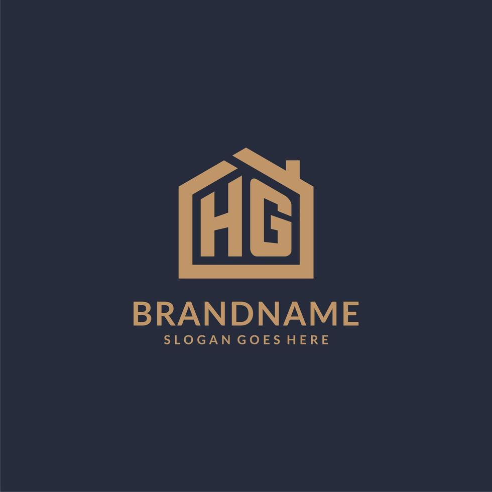 Initial letter HG logo with simple minimalist home shape icon design vector