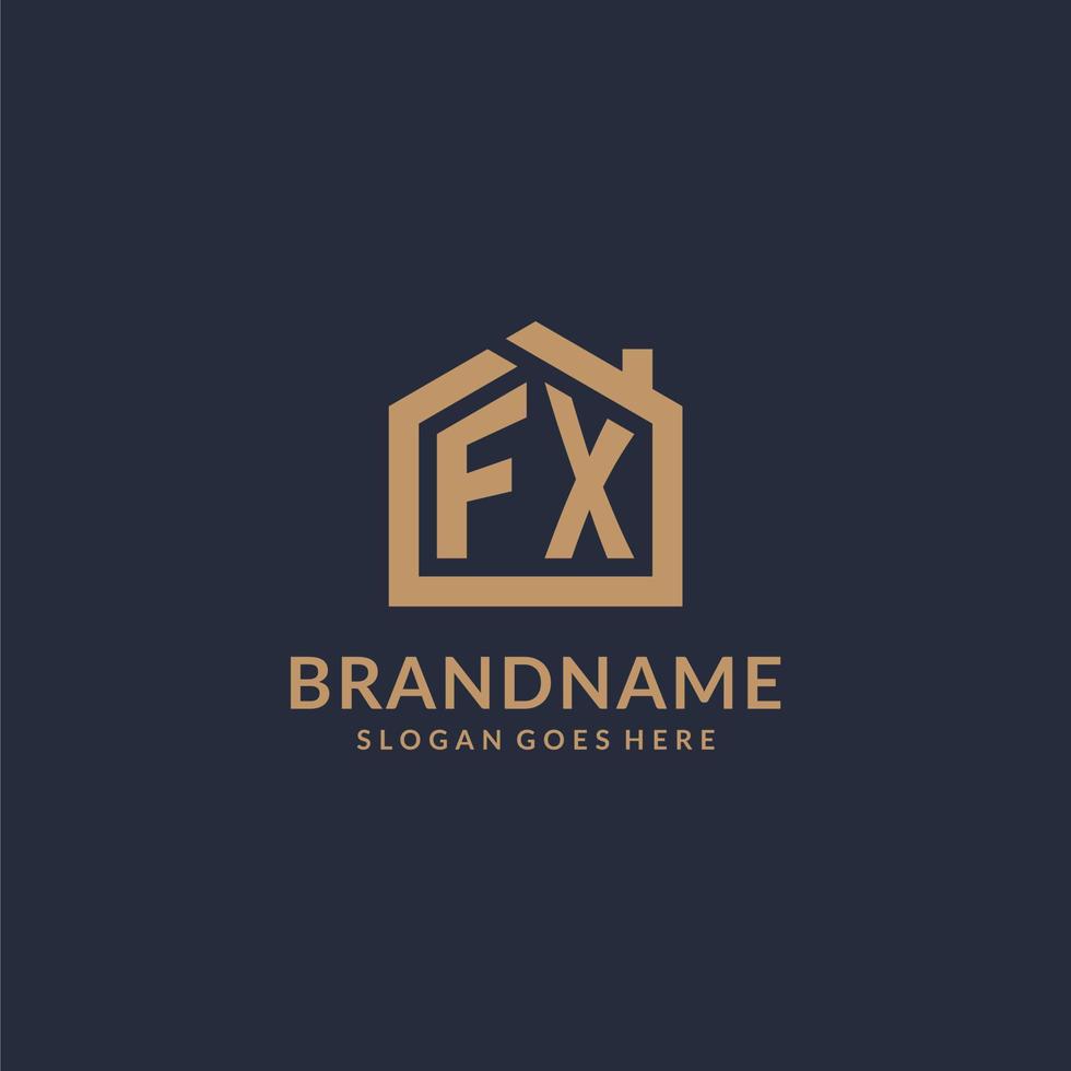 Initial letter FX logo with simple minimalist home shape icon design vector