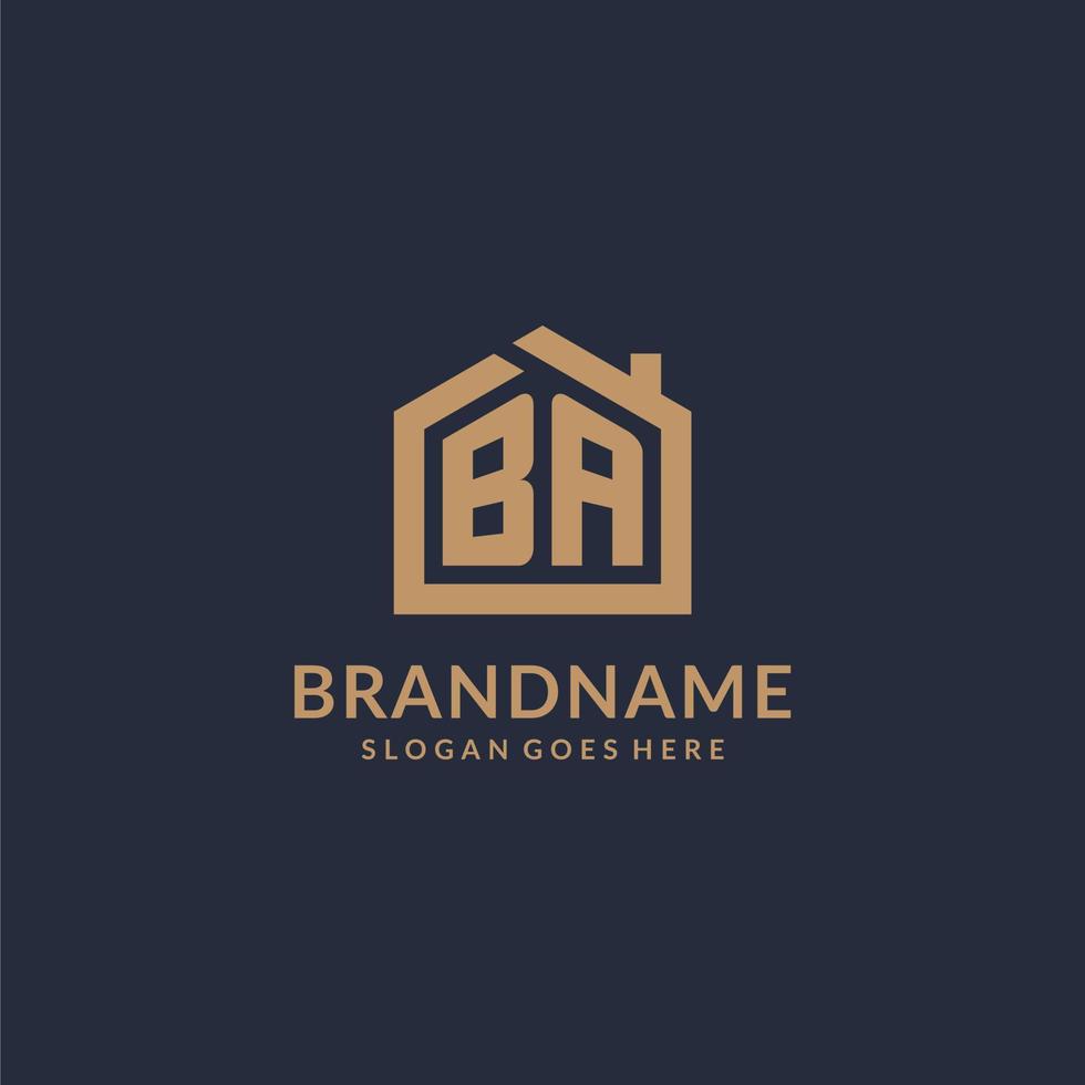 Initial letter BA logo with simple minimalist home shape icon design vector