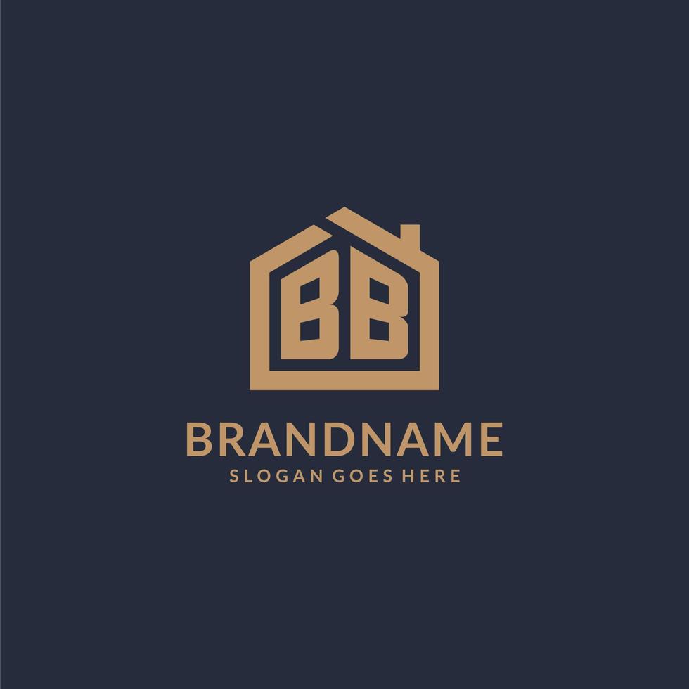 Initial letter BB logo with simple minimalist home shape icon design vector