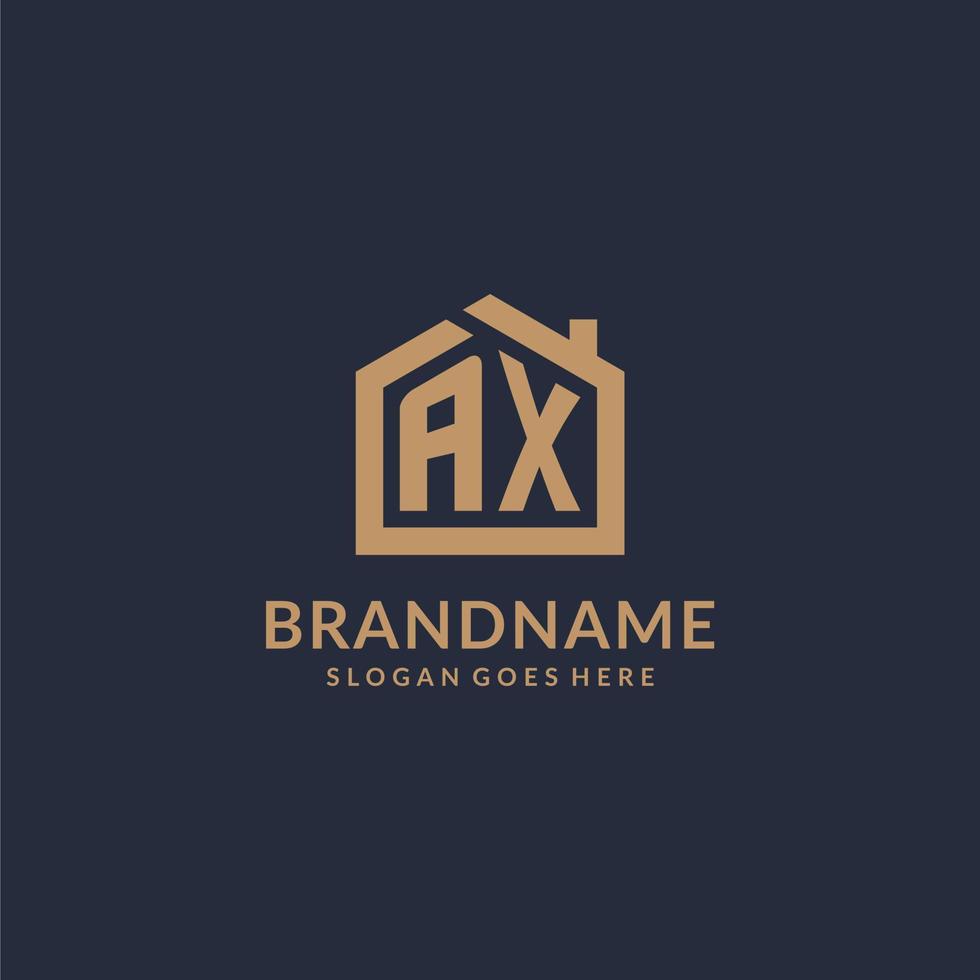 Initial letter AX logo with simple minimalist home shape icon design vector