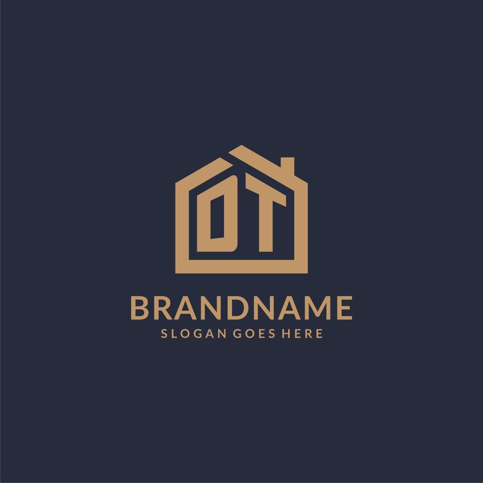 Initial letter DT logo with simple minimalist home shape icon design vector