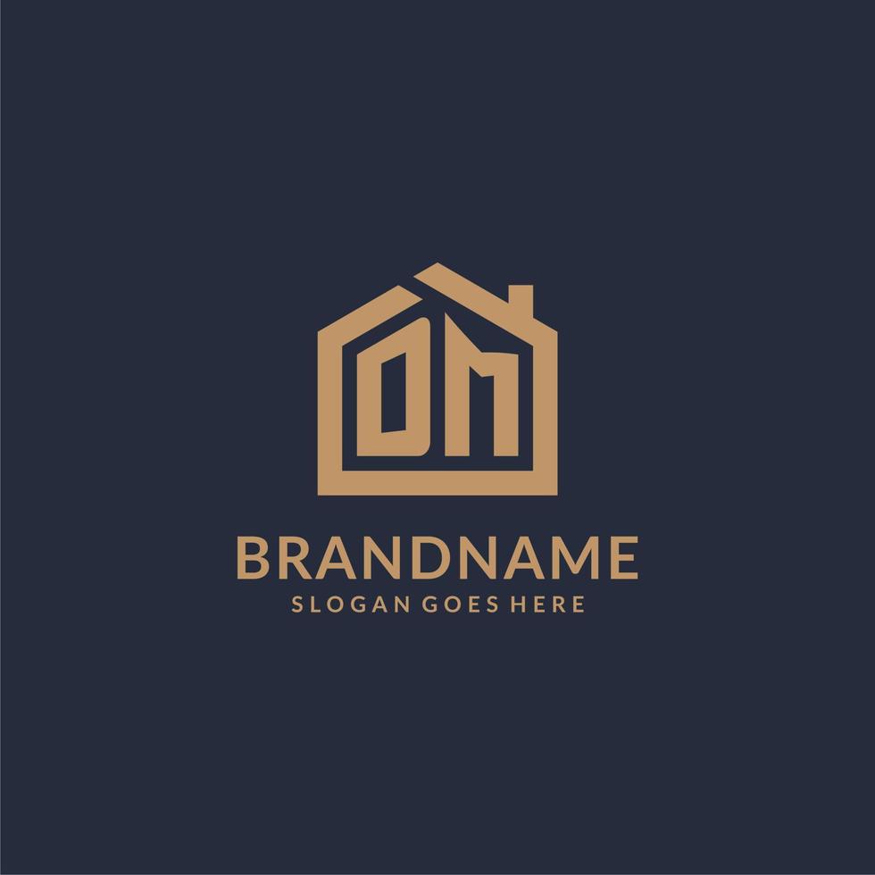 Initial letter DM logo with simple minimalist home shape icon design vector
