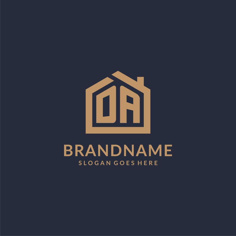 Initial letter DA logo with simple minimalist home shape icon design vector