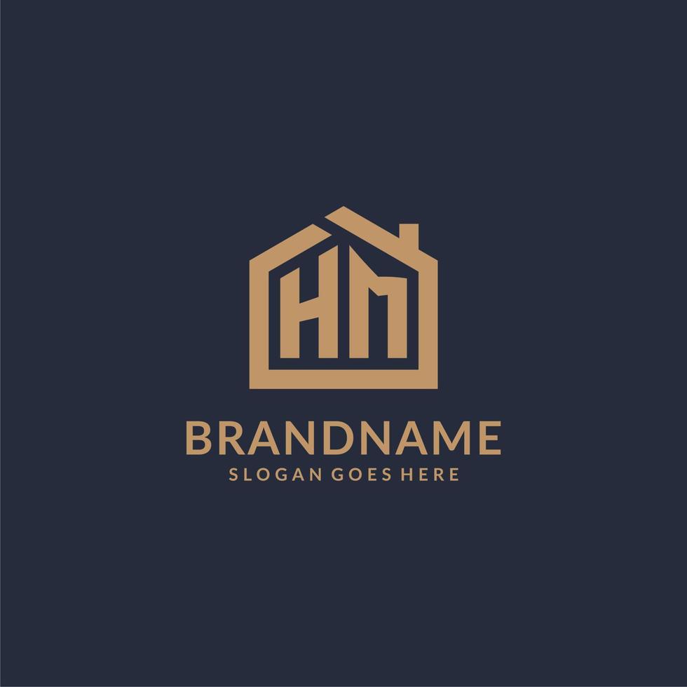 Initial letter HM logo with simple minimalist home shape icon design vector