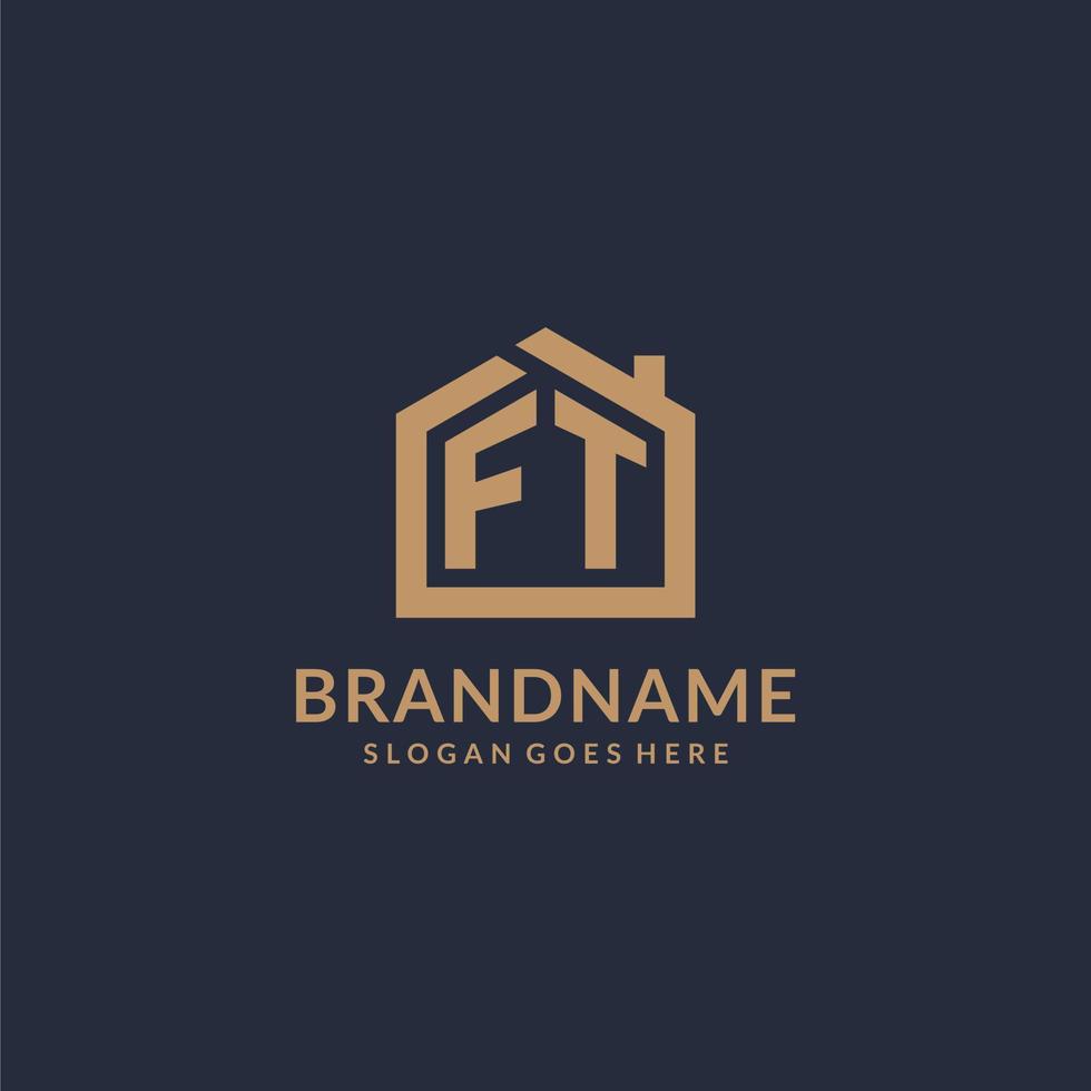 Initial letter FT logo with simple minimalist home shape icon design vector