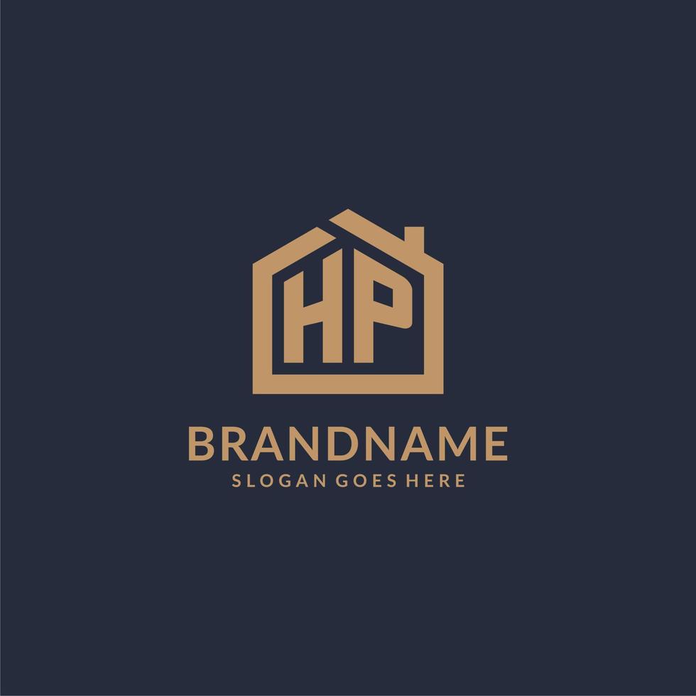 Initial letter HP logo with simple minimalist home shape icon design vector