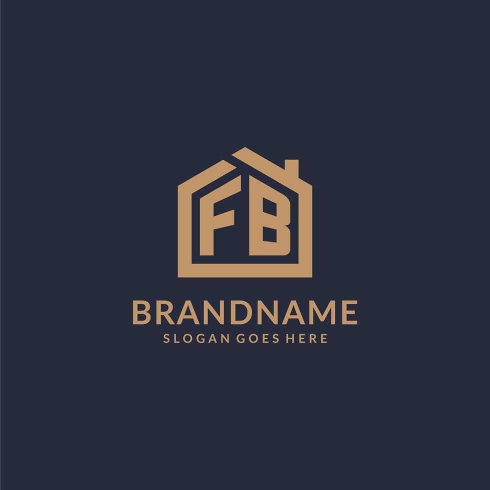 logotipo de letra inicial fb con diseño de icono de forma de casa minimalista simple vector