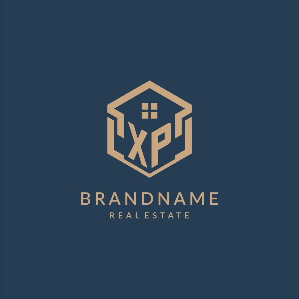 Initial letter XP hexagonal house roof shape icon logo design vector