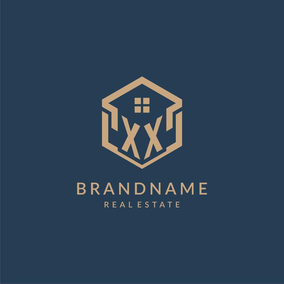 Initial letter XX hexagonal house roof shape icon logo design vector