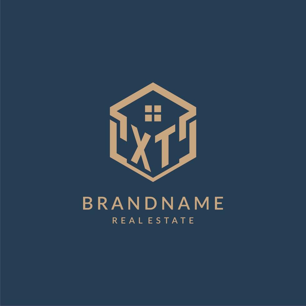 Initial letter XT hexagonal house roof shape icon logo design vector