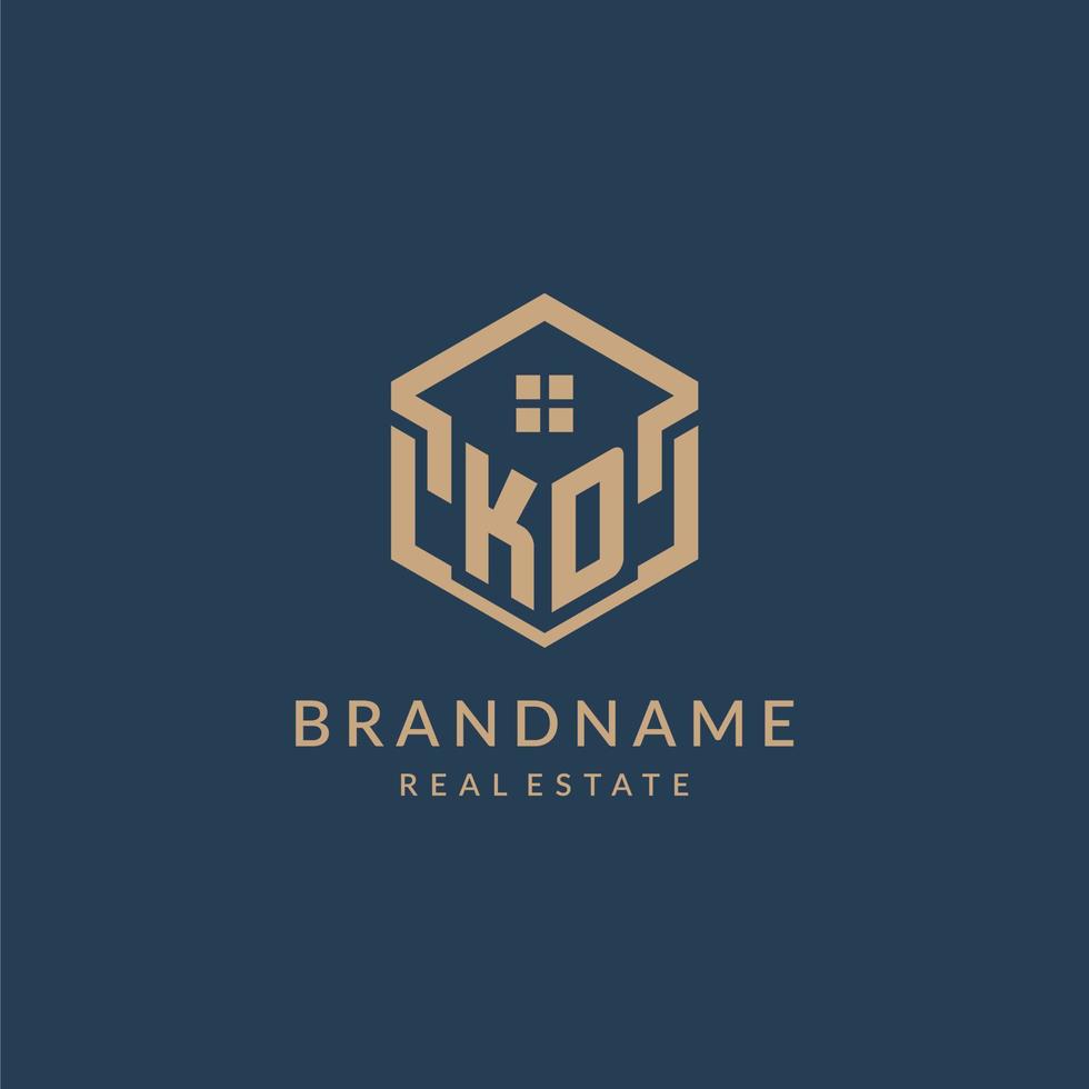 Initial letter KD hexagonal house roof shape icon logo design vector