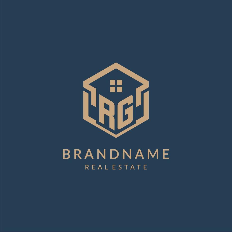 Initial letter RG hexagonal house roof shape icon logo design vector