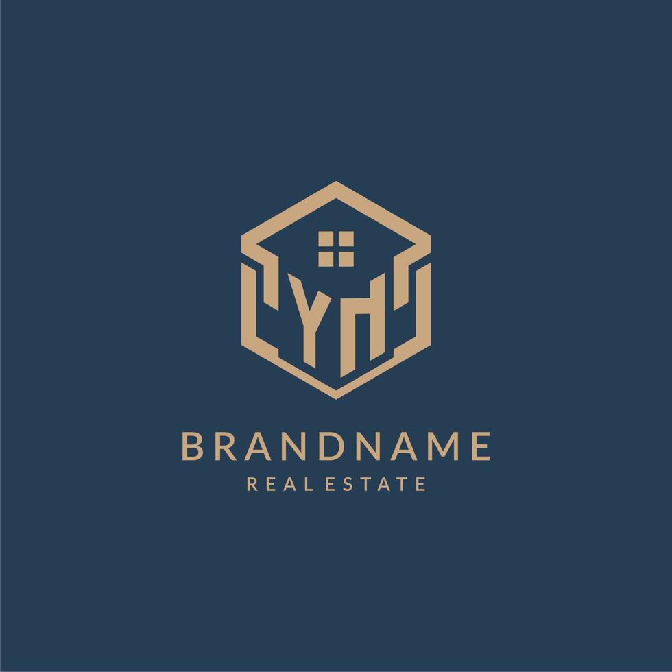 Initial letter YN hexagonal house roof shape icon logo design vector