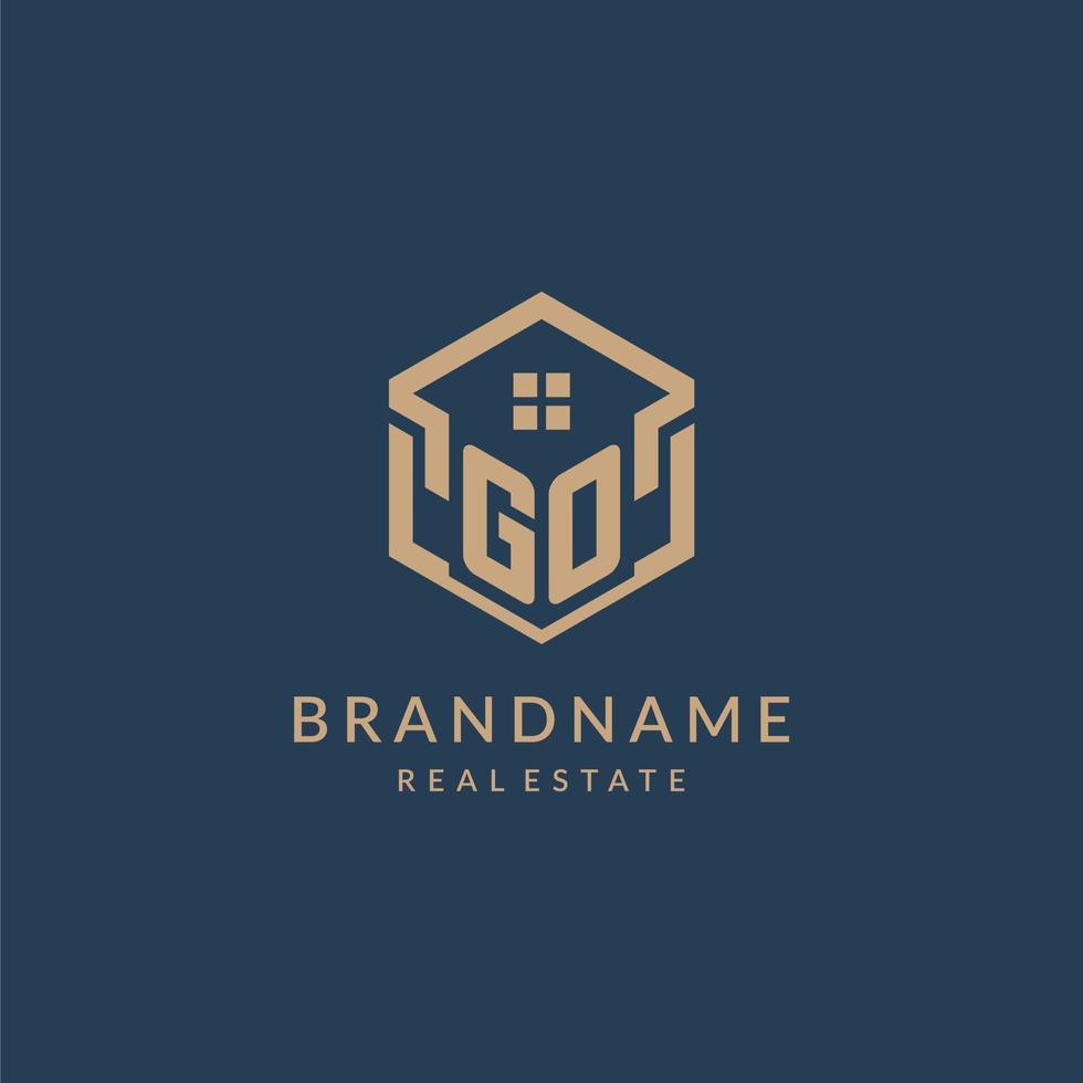 Initial letter GO hexagonal house roof shape icon logo design vector
