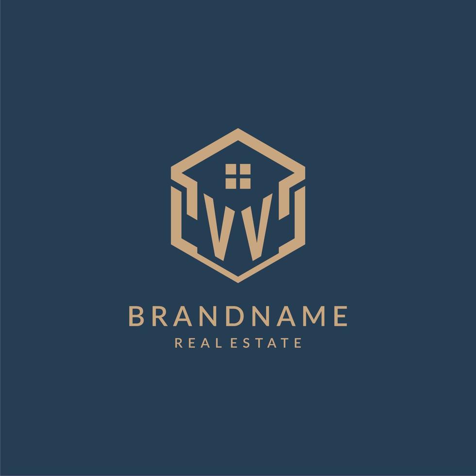 Initial letter VV hexagonal house roof shape icon logo design vector