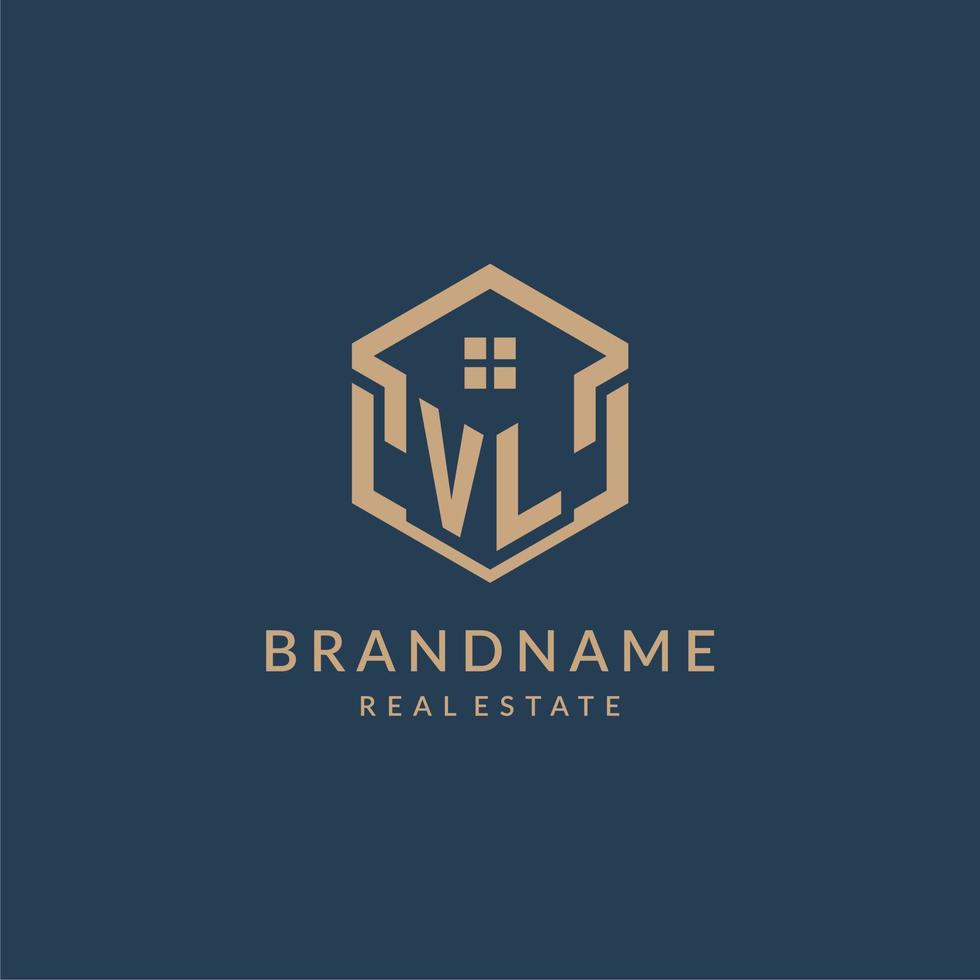 Initial letter VL hexagonal house roof shape icon logo design vector