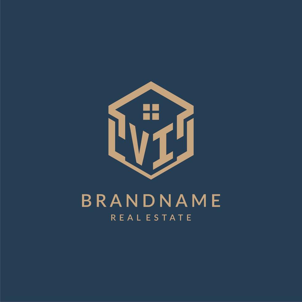Initial letter VI hexagonal house roof shape icon logo design vector