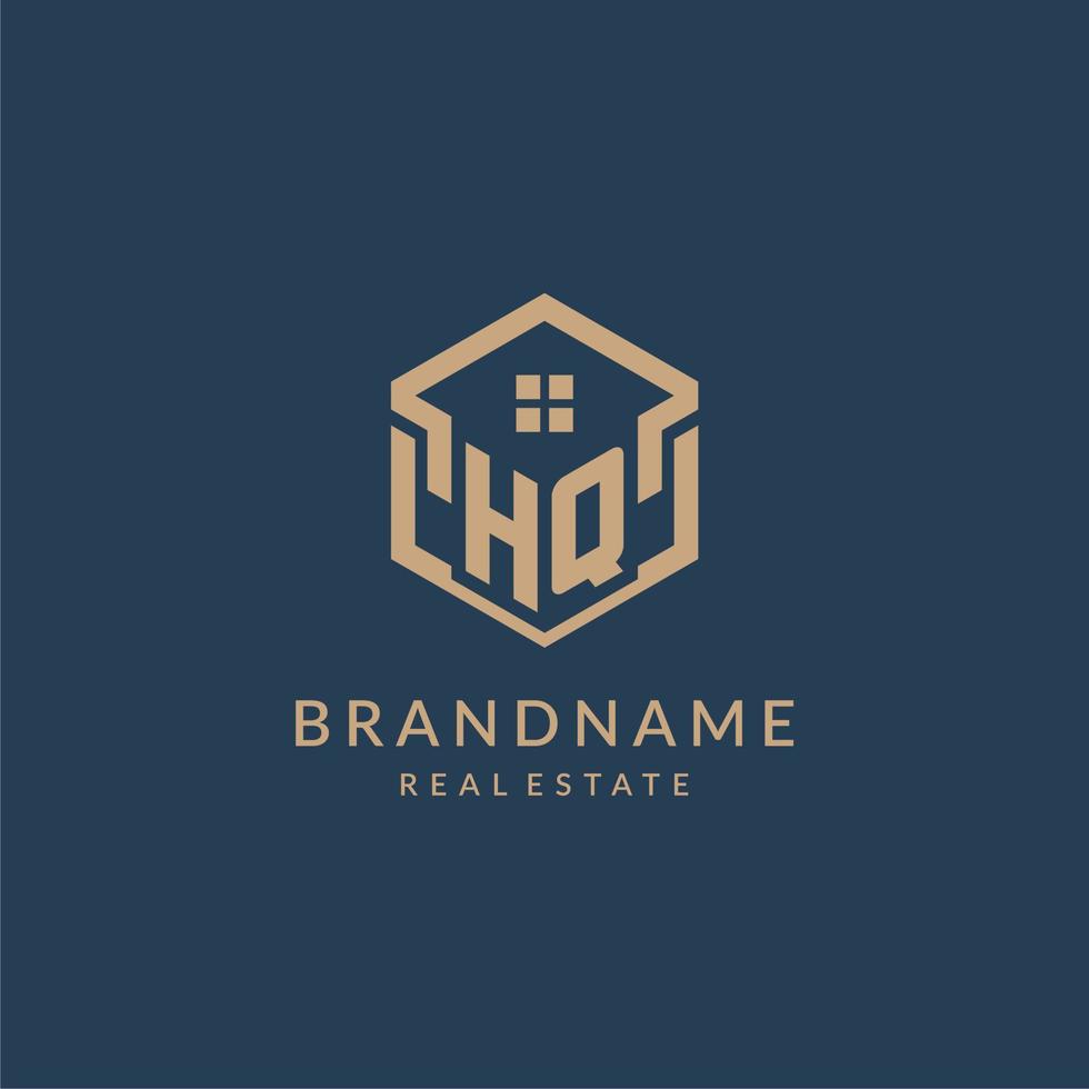 Initial letter HQ hexagonal house roof shape icon logo design vector