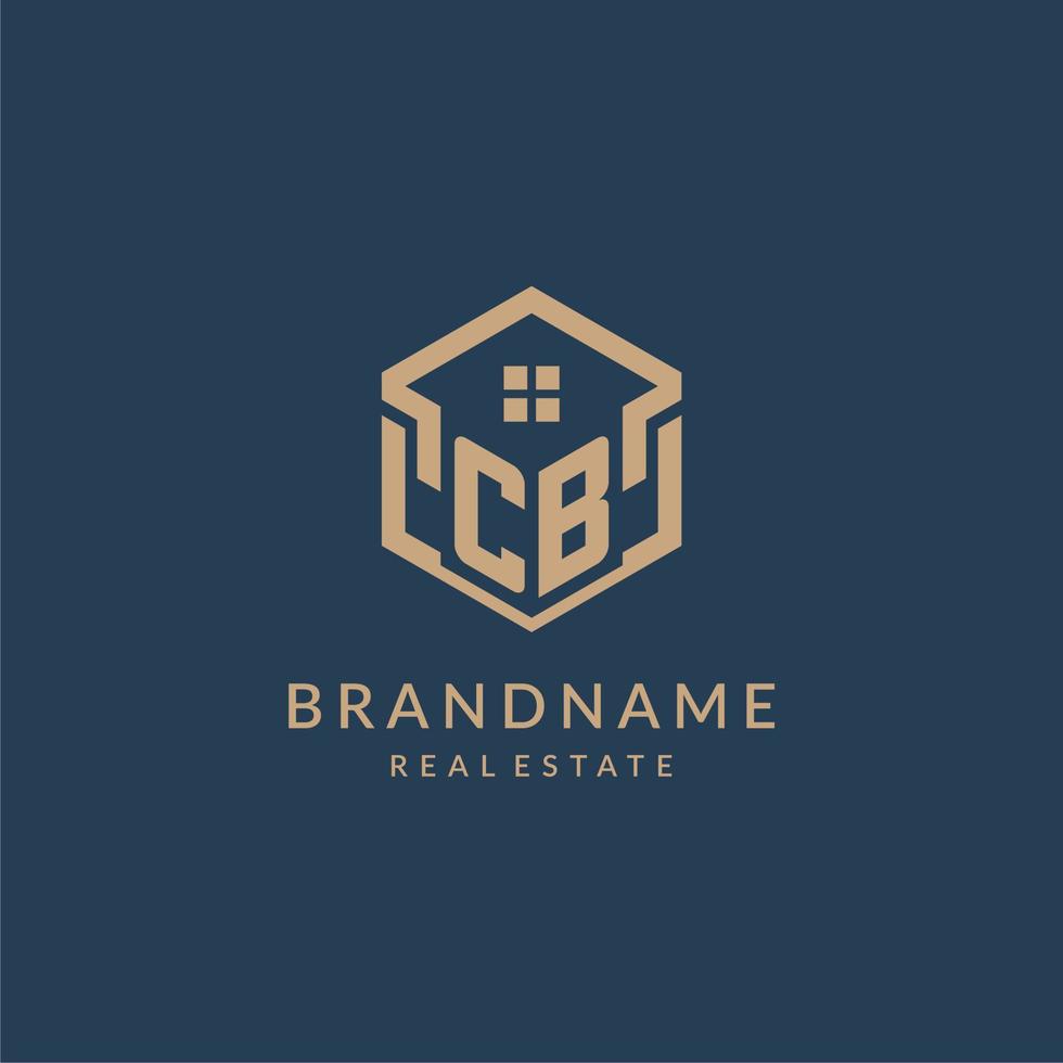 Initial letter CB hexagonal house roof shape icon logo design vector