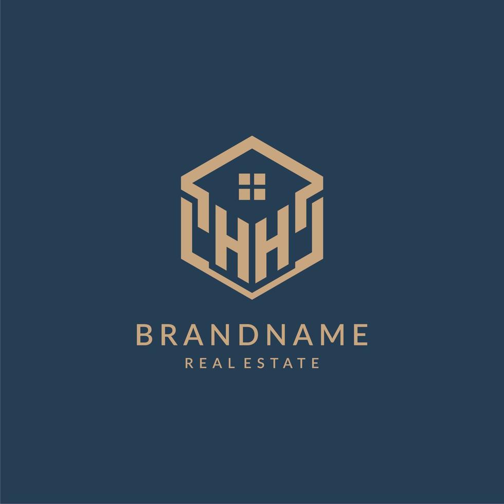 Initial letter HH hexagonal house roof shape icon logo design vector