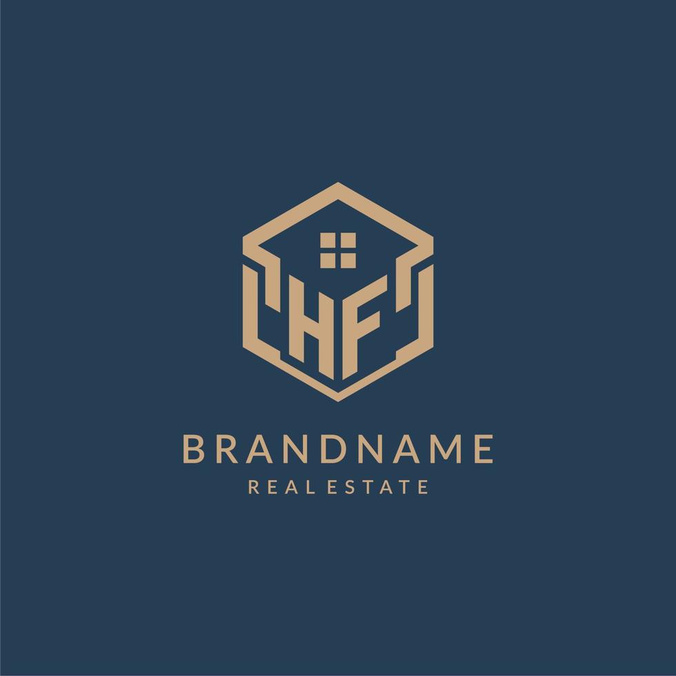 Initial letter HF hexagonal house roof shape icon logo design vector
