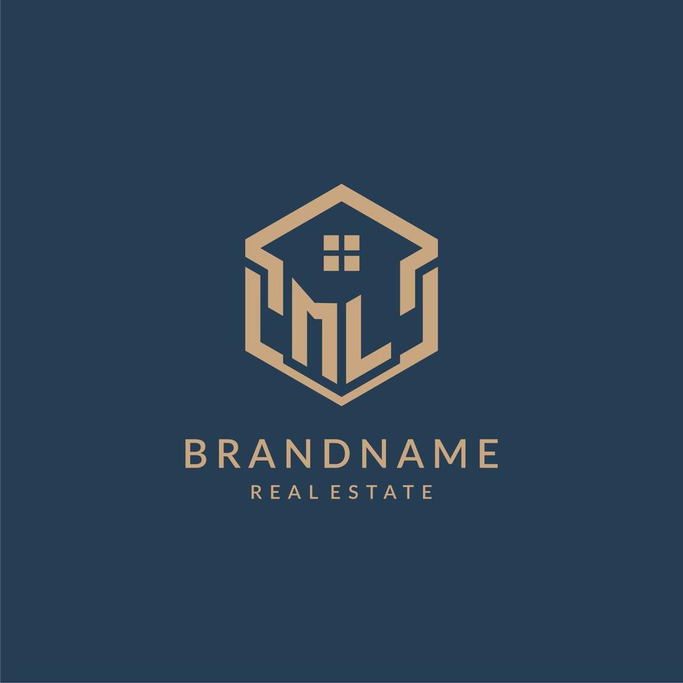Initial letter ML hexagonal house roof shape icon logo design vector