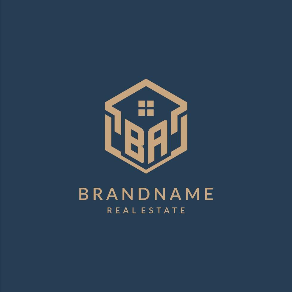 Initial letter BA hexagonal house roof shape icon logo design vector