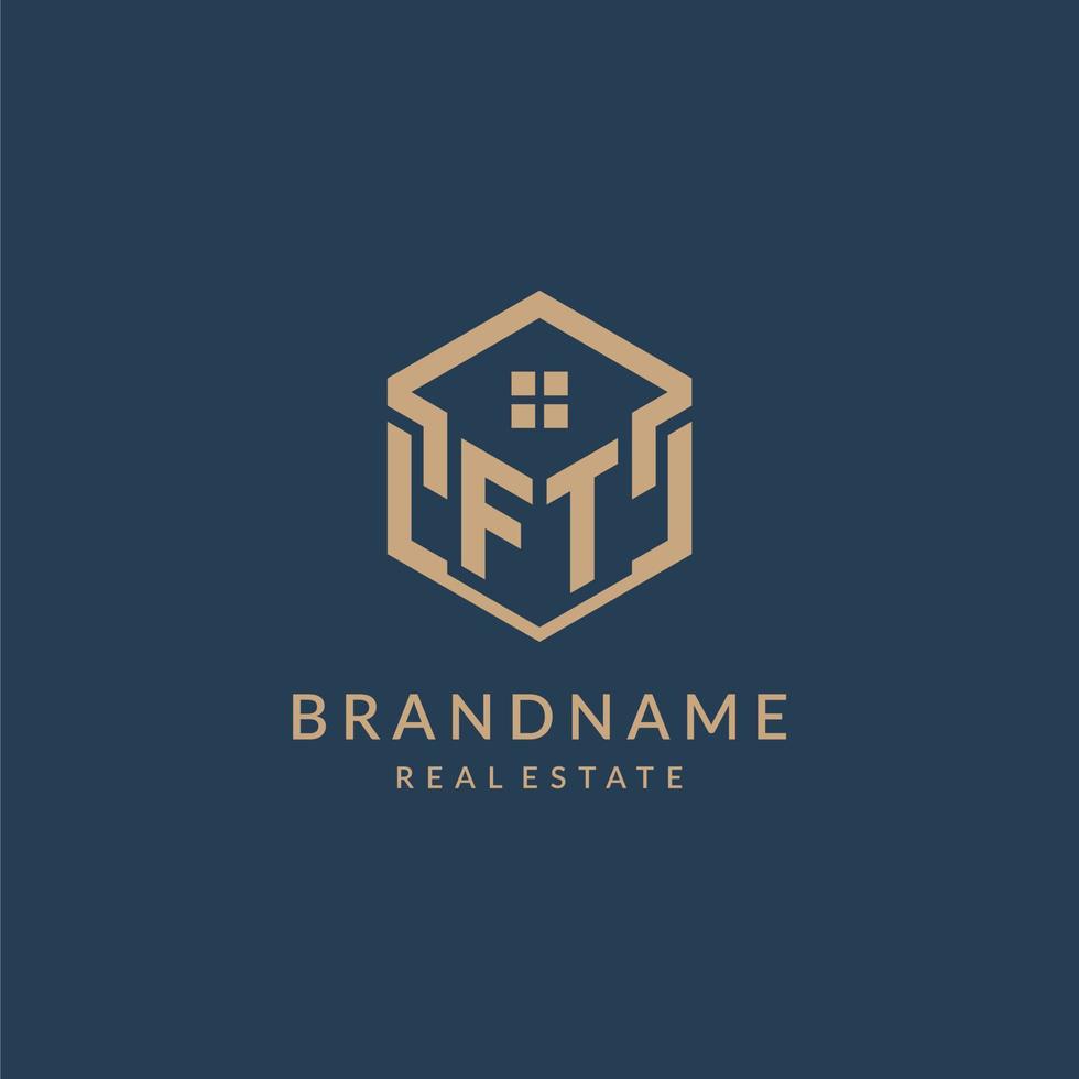 Initial letter FT hexagonal house roof shape icon logo design vector
