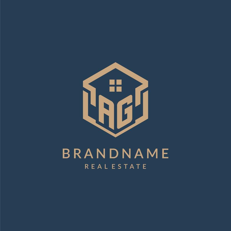 Initial letter AG hexagonal house roof shape icon logo design vector