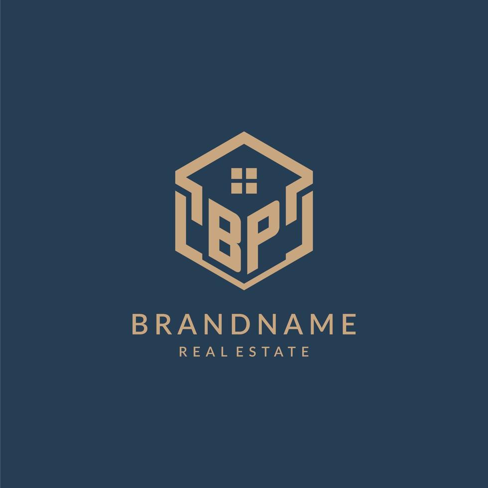 Initial letter BP hexagonal house roof shape icon logo design vector