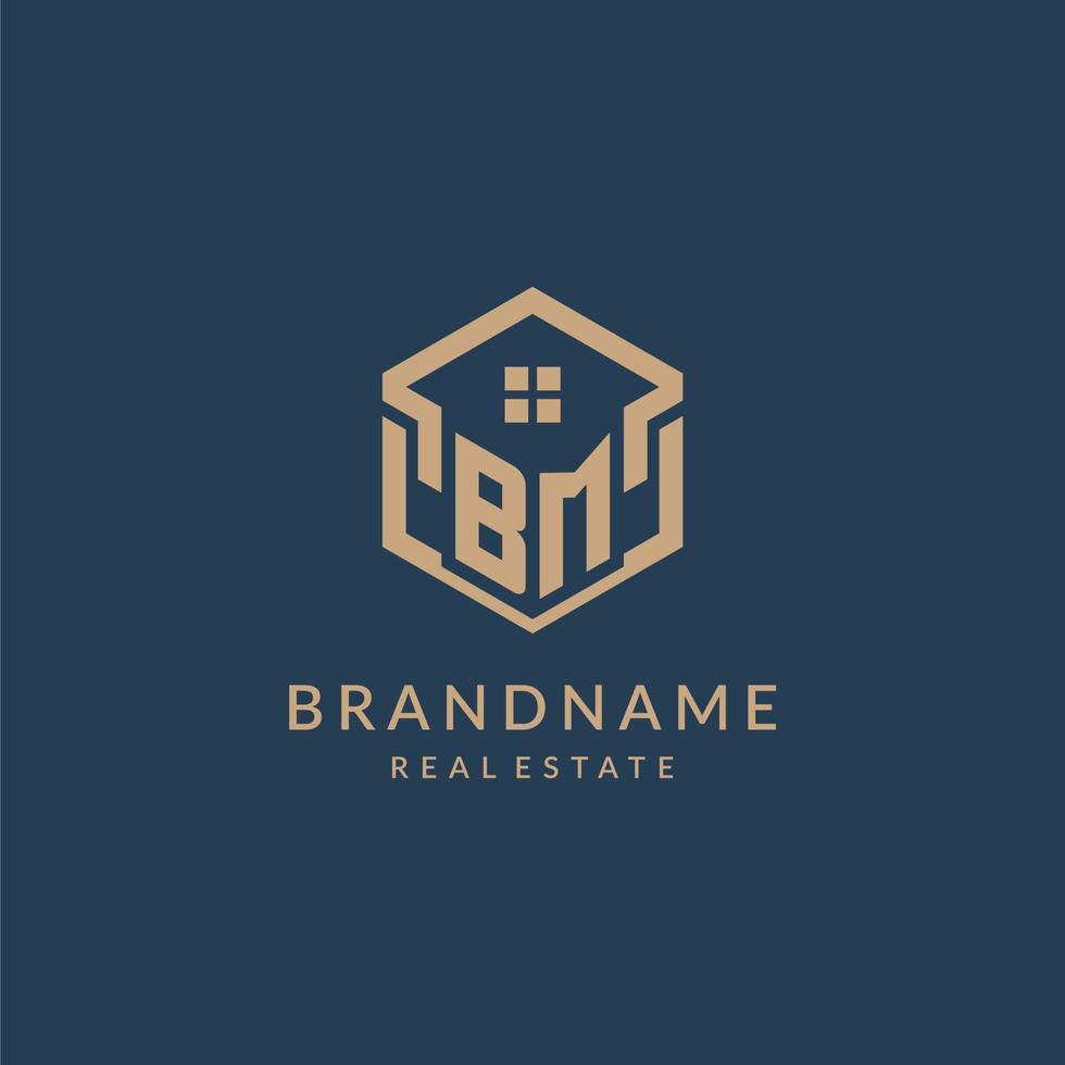 Initial letter BM hexagonal house roof shape icon logo design vector