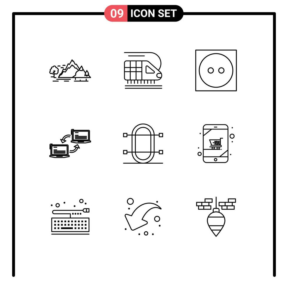 Set of 9 Vector Outlines on Grid for crew network care link computer Editable Vector Design Elements