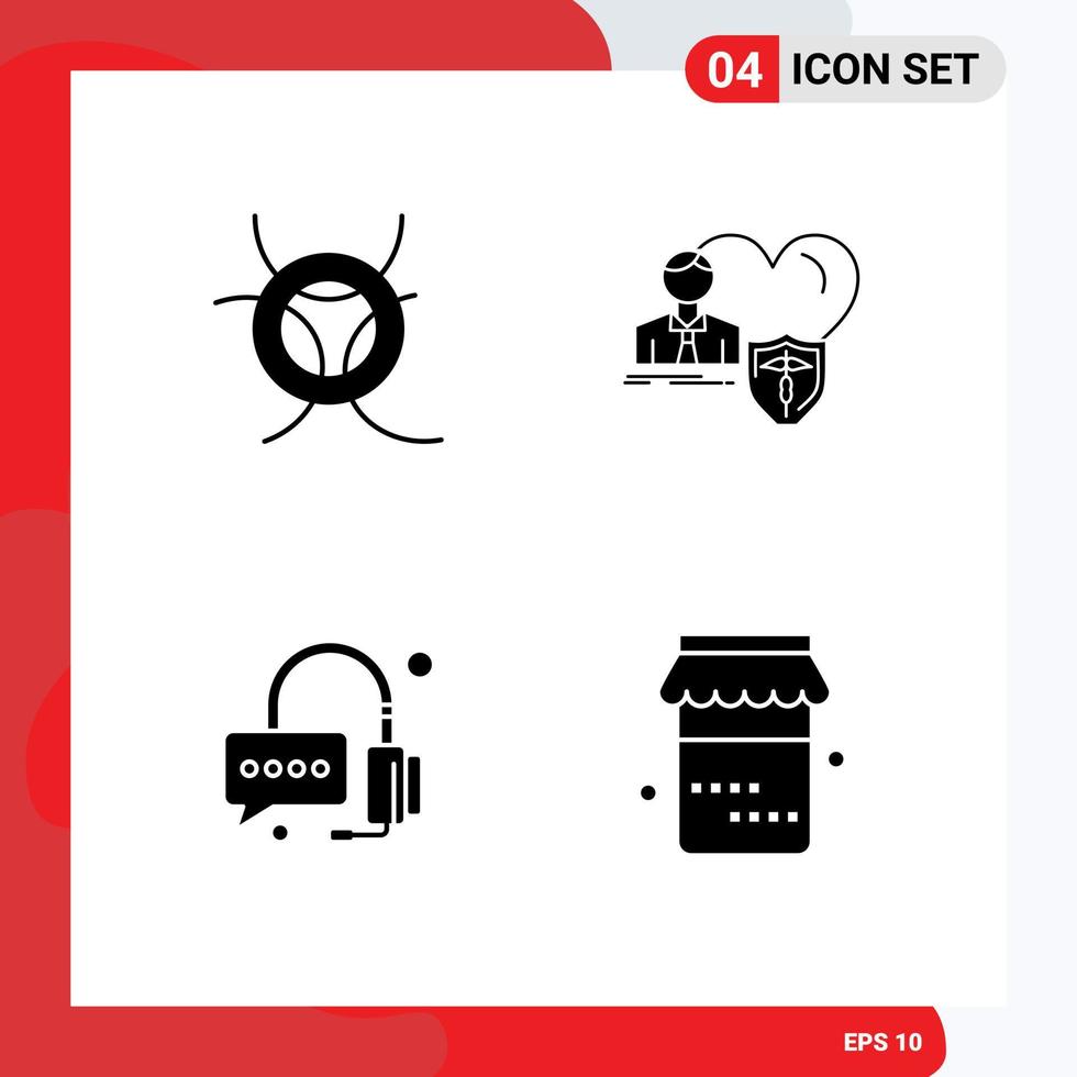 Modern Set of 4 Solid Glyphs and symbols such as danger operator insurance protect jam Editable Vector Design Elements