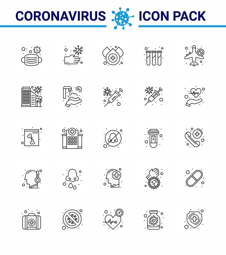 nuevo coronavirus 2019ncov paquete de iconos de 25 líneas prohibido tubos de análisis de sangre infrarrojos laboratorio coronavirus viral 2019nov enfermedad vector elementos de diseño