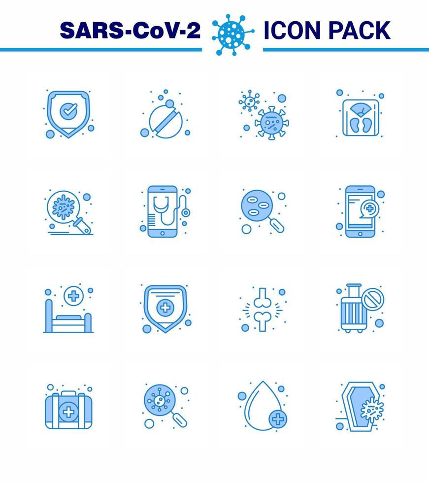 Simple Set of Covid19 Protection Blue 25 icon pack icon included corona machine virus weight management viral coronavirus 2019nov disease Vector Design Elements