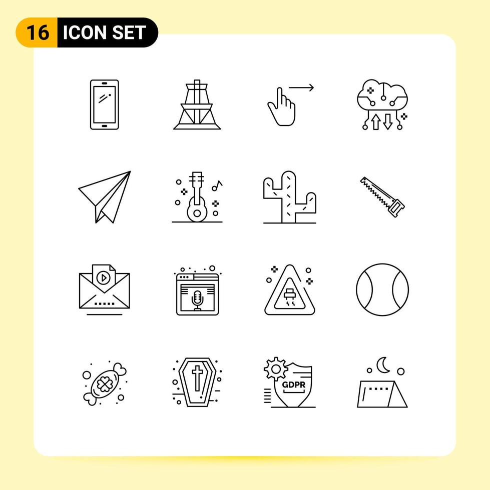 16 Universal Outlines Set for Web and Mobile Applications online backup cloud computing transmission tower cloud backup slide Editable Vector Design Elements