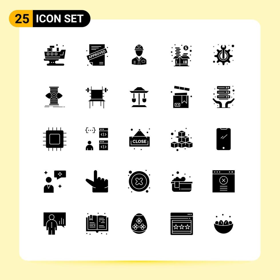 Group of 25 Modern Solid Glyphs Set for money stock industry investment labor Editable Vector Design Elements