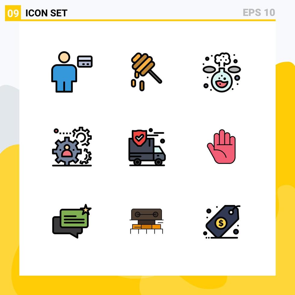 Universal Icon Symbols Group of 9 Modern Filledline Flat Colors of protection teamwork chemistry team people Editable Vector Design Elements