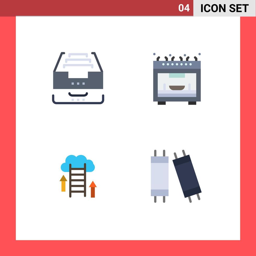 Pictogram Set of 4 Simple Flat Icons of archive download document microwave data Editable Vector Design Elements